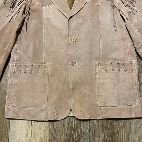 VTG Scully Suede Leather Fringe Jacket Mens XL Tan Western Cowboy Rodeo Biker - Picture 3 of 11